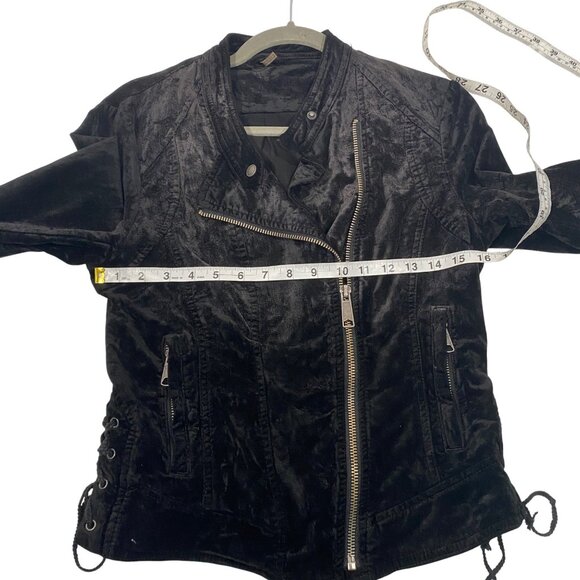 Free People Lacey velvet  jacket Womens XS Black Moto Jacket Lace-Up Details - Picture 10 of 12